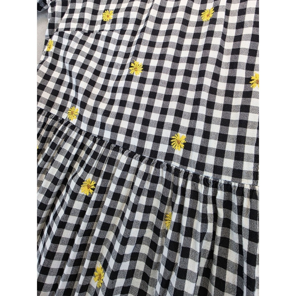 Old Navy Dress‎ Large Black White Gingham Daisy Midi Tiered Cottage Prairie - Picture 2 of 8